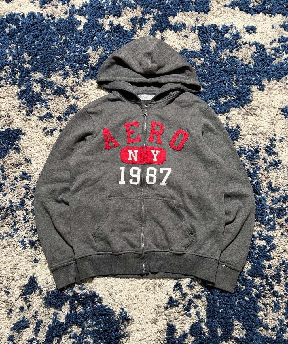Aeropostale Aero NY 1987 Full Zip Hoodie Charcoal Grey Size M